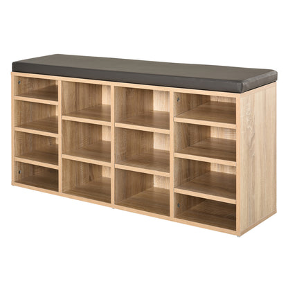 Multi-Storage Shoe Rack W/ 14 Compartments Cushion Moving Shelves Solid Frame Foot Pads Home Office Tidy Organisation Boots Trainers Brown