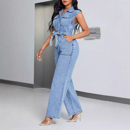 Denim Wear Sleeveless Casual Jumpsuit Trousers Jeans