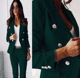 New All-matching Casual Suit Lapel Button-down Jacket And Slim-fit Trousers For Women's Office Business Set Clothing