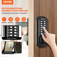VEVOR Mechanical Keyless Entry Door Lock, 14 Digit Keypad, Outdoor Gate Door Locks Set With Surface-mounted Latch, Water-proof Zinc Alloy, Keypad And Knob, Easy To Install, For Garden, Garage, Yard