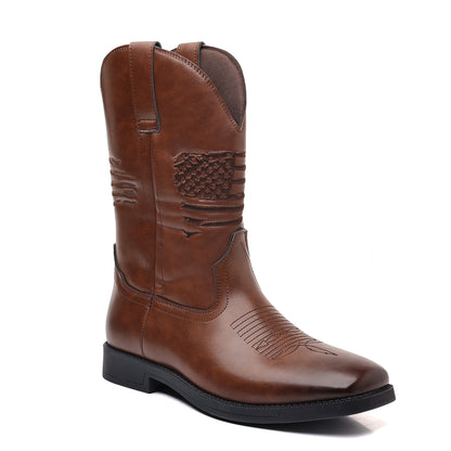 High Embroidered Retro Wide Head Cowboy Boot