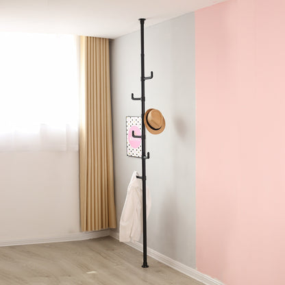 Extra Long Clothes Hanger With The Top Relying On The Ceiling And Nuclear Floor, Coat Rack Freestanding With 6 Hooks
