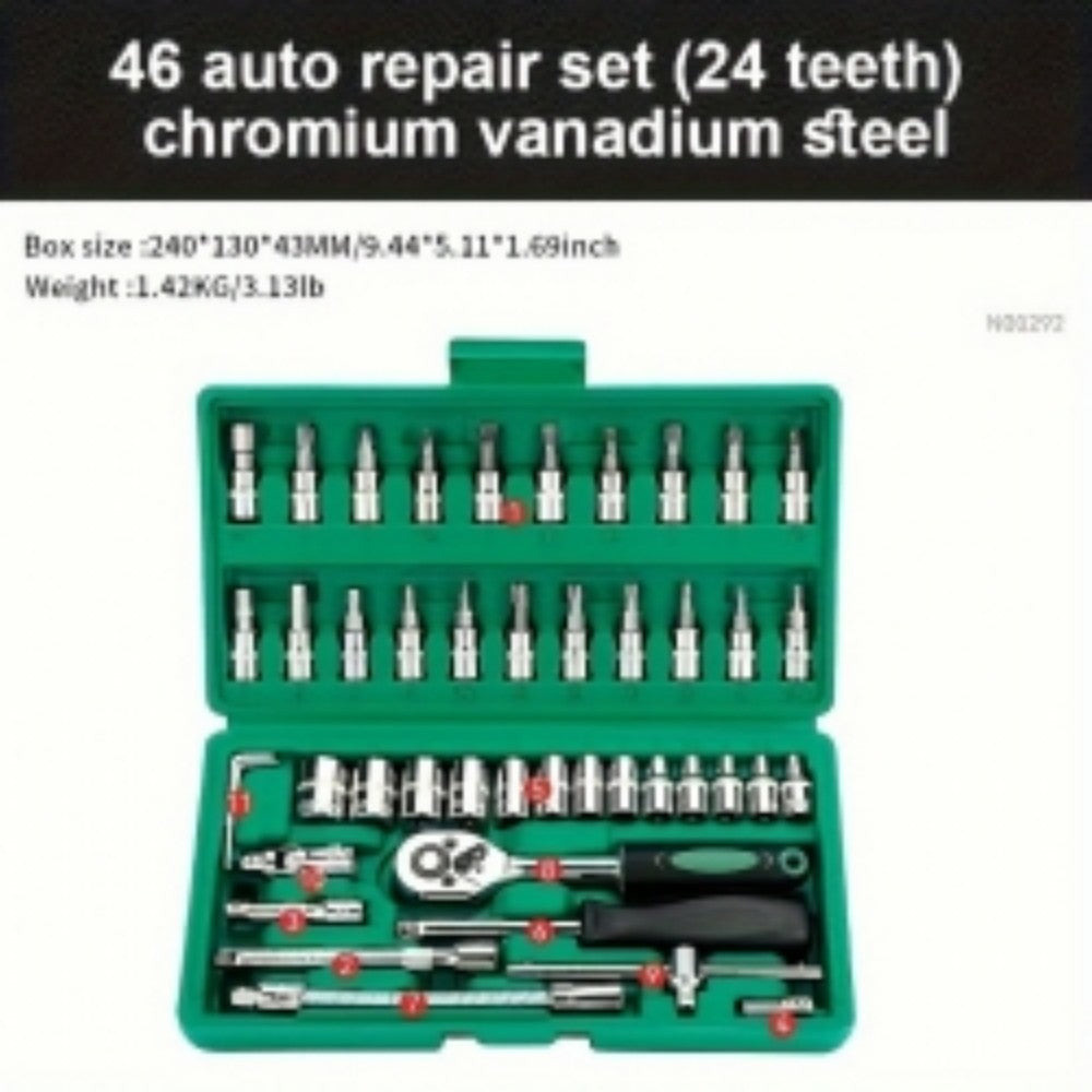 46PCS 1-4  Ratchet Wrench Combination Socket Tool Set Kit Auto Car Repair Tools