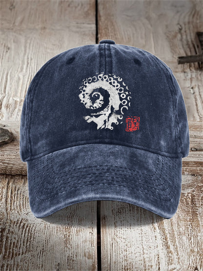 Washed Cotton Printed Hat Distressed Style Mens Vintage