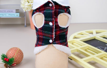 Pet Clothing Two-leg Cotton-padded Clothes Christmas Plaid Vest