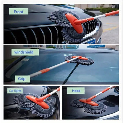 Microfiber Mop Wash Kit Telescopic Car Cleaning Brush With 4 Replacent Header