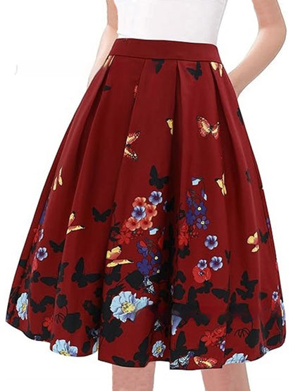 European And American Vintage Printed Floral Skirt