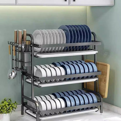 Household Multi-functional Carbon Steel Double-layer Tableware Storage Rack