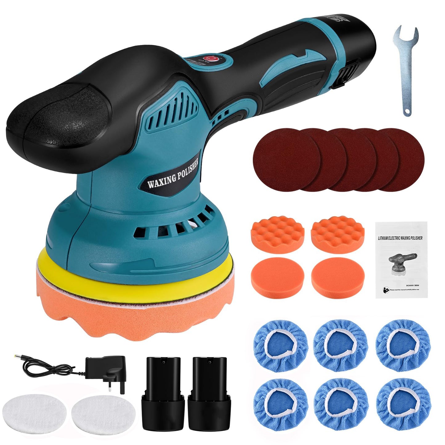 5  Cordless Car Polisher Buffer Sander Machine Polishing Pads Kit  2x Batteries UK