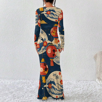 Women's 2025 Summer Casual Long Dresses Off Shoulder Long Sleeve Dress