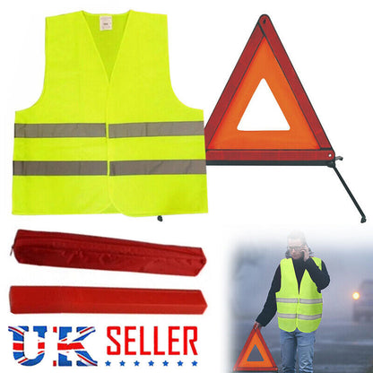 Car Warning Triangle Reflective Emergency Breakdown & High Visibility Vest