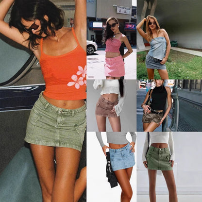 Solid Color Low Waist Denim Slim Fit Package Hip Skirt
