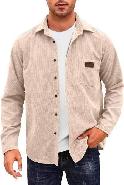 Solid-Color Casual Lapel Corduroy Long-Sleeve Cardigan