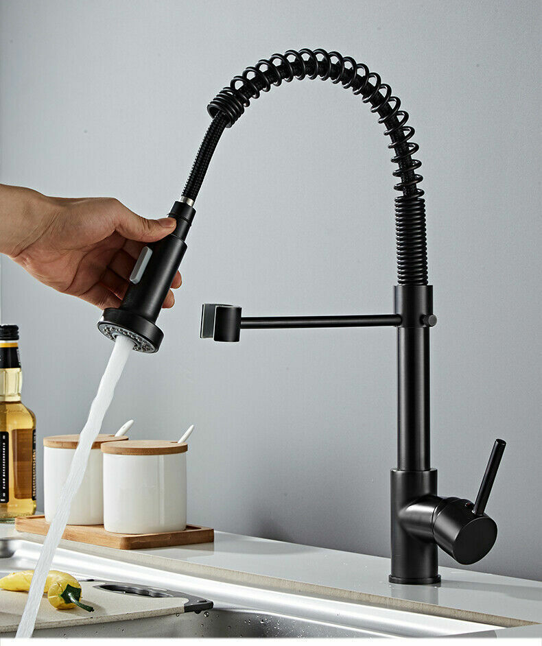 Modern Kitchen Pull Out Mixer Tap Dual Spout Spray Monobloc Sink Chrome Faucet