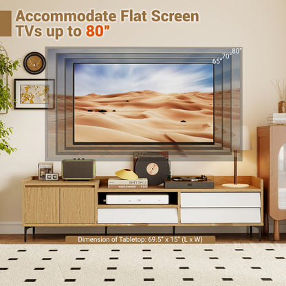 TV Stand For TVs Up To 80 Inch Mid Century Modern Entertainment Center With Storage Cabinet
