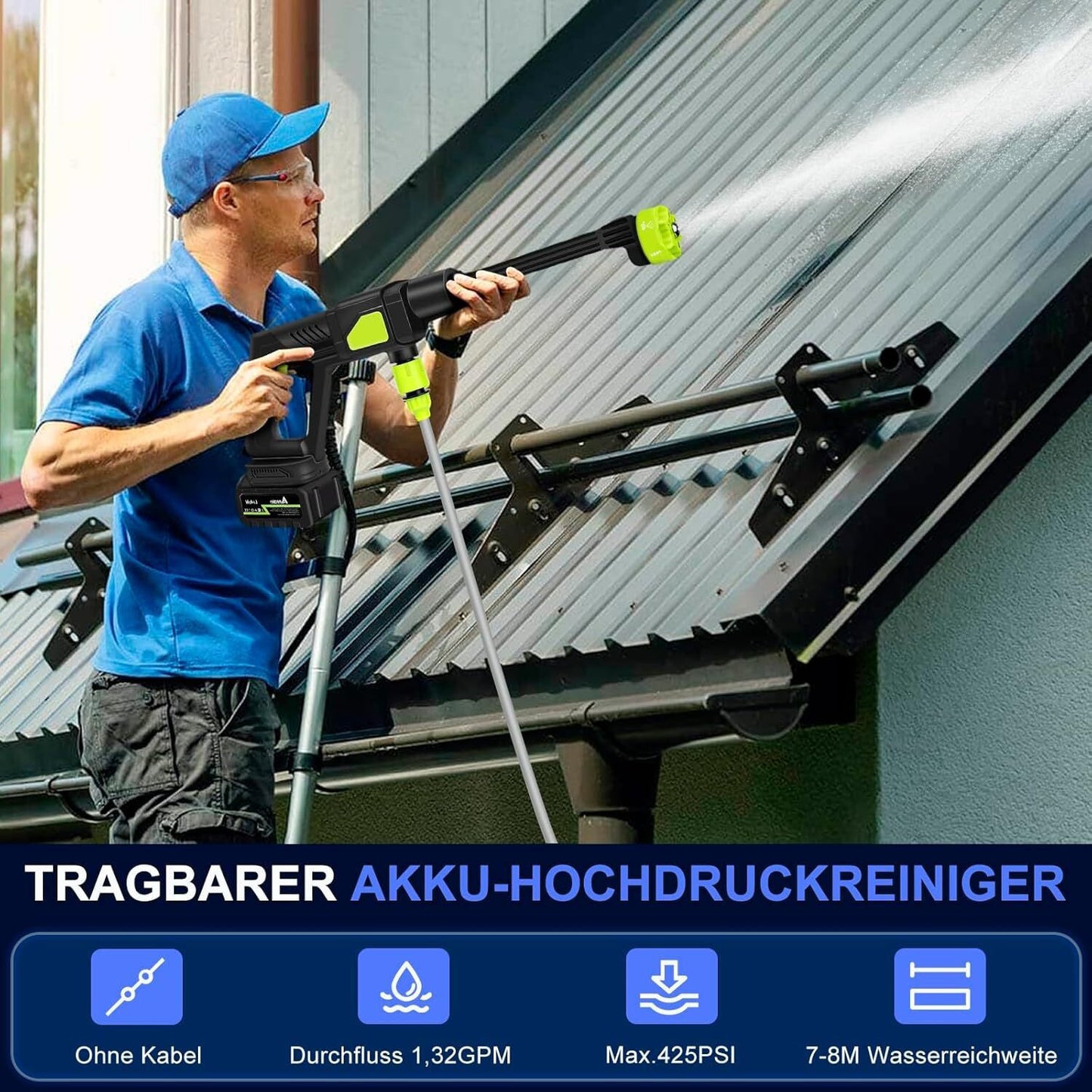 21V 6in1 Akku Hochdruckreiniger Auto Mobiler Druckreiniger Spritzpistole 30Bar