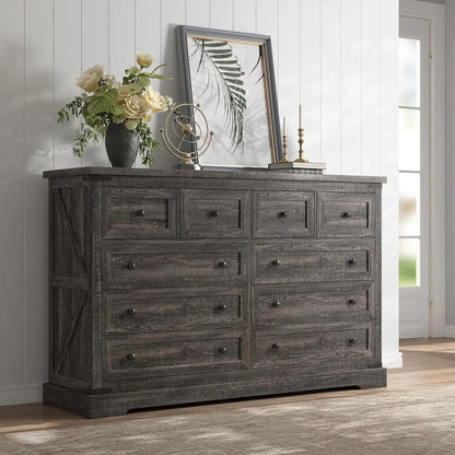 Dressser for Bedroom,Farmhouse Dressers and Chests of Drawers with Smooth Metal Rail,Large and Wide TV Stand Hallway