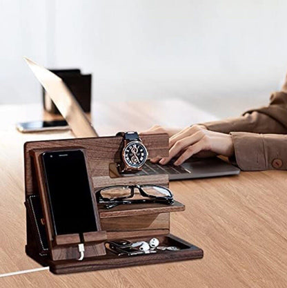 Bedside Organiser Birthday Gifts For Him Wood Phone Docking Station Key Holder
