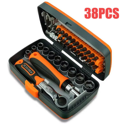 38Pcs Set Rachet Screwdriver Bit Set Socket Slotted Phillips Pozi Torx Hex Tool