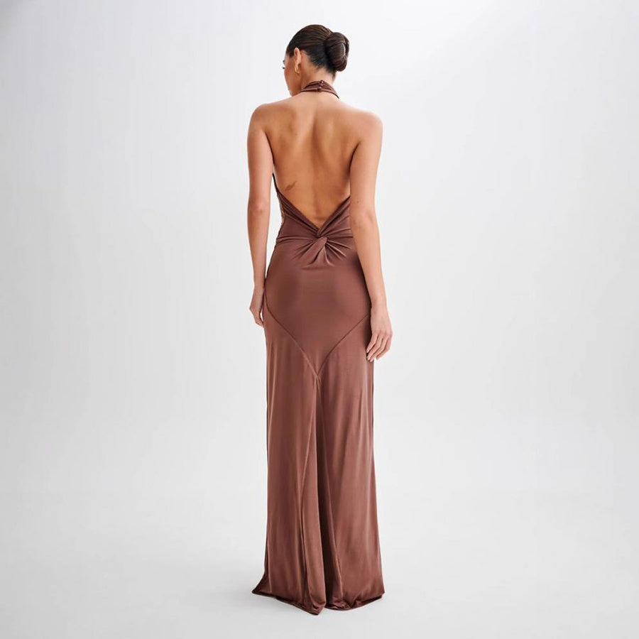 Ins Bodycon Halter Dress Sexy Backless Slim Fit Waist Slimming Maxi Dresses Prom Party Club Clothing For Women