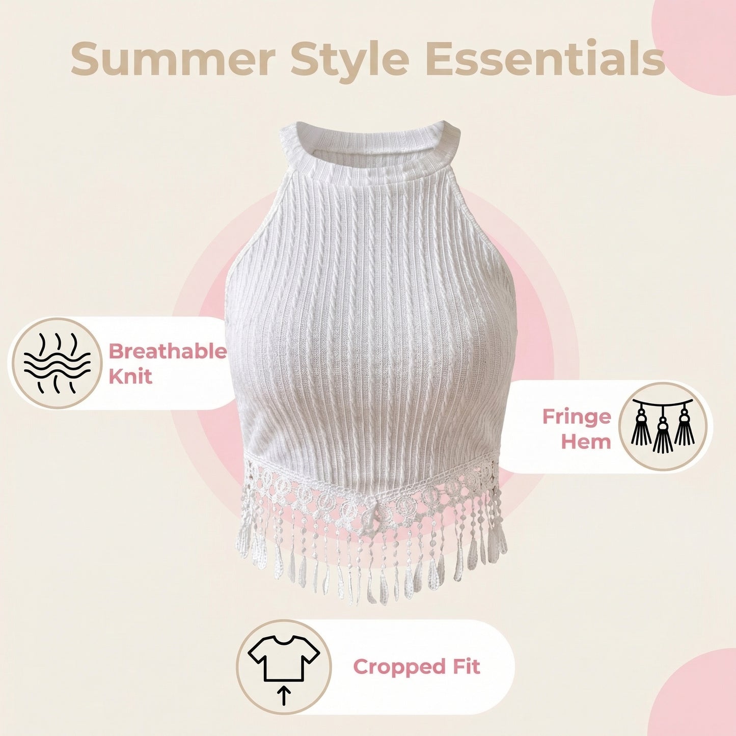 2026 AliExpress Women's Spring And Summer New Fashion Elegant Tassel Crop Top Slim-Fitting Slimming Navel-Exposing Top