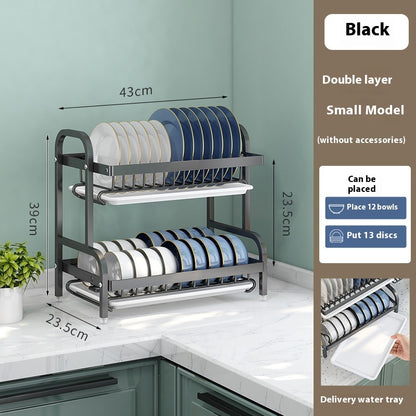 Household Multi-functional Carbon Steel Double-layer Tableware Storage Rack